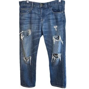 Current Elliott 1957 The Boyfriend Jeans 26 Blue Distressed Cropped Relaxed Fit